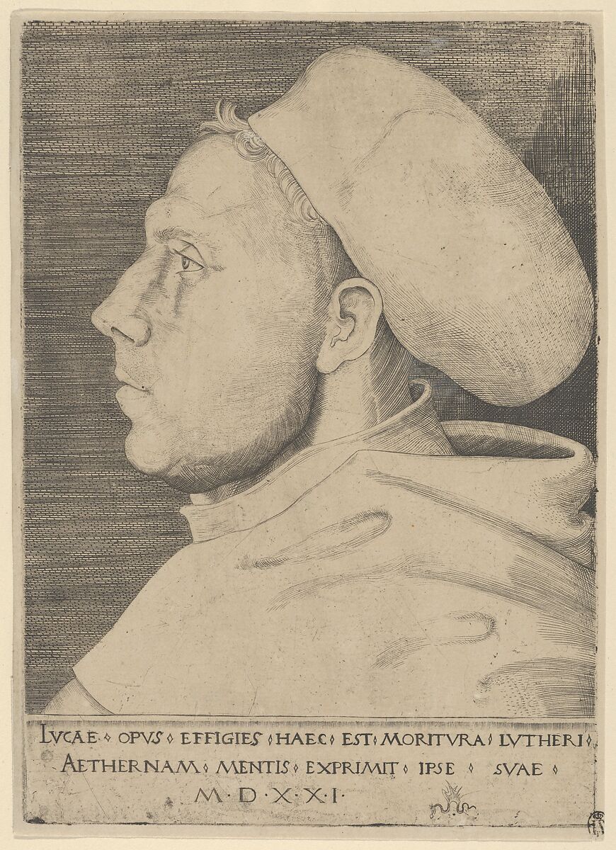 Luther as an Augustinian Friar, with Cap, Lucas Cranach the Elder (German, Kronach 1472–1553 Weimar), Engraving; second state of two (Hollstein) 