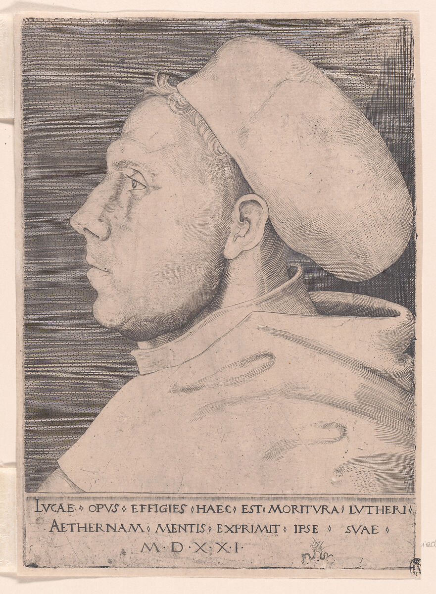Luther as an Augustinian Friar, with Cap, Lucas Cranach the Elder (German, Kronach 1472–1553 Weimar), Engraving; second state of two (Hollstein)