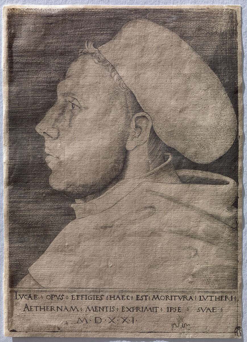 Luther as an Augustinian Friar, with Cap, Lucas Cranach the Elder (German, Kronach 1472–1553 Weimar), Engraving; second state of two (Hollstein)