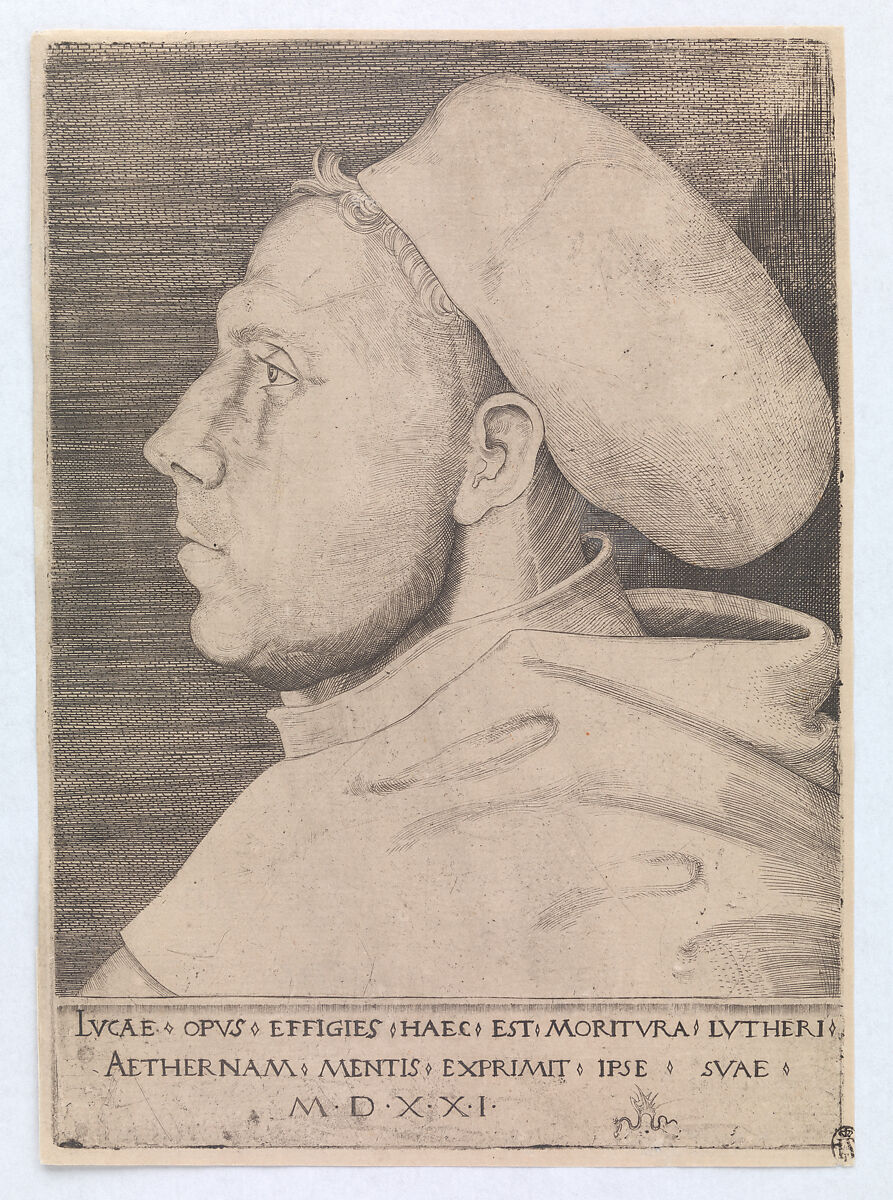Luther as an Augustinian Friar, with Cap, Lucas Cranach the Elder (German, Kronach 1472–1553 Weimar), Engraving; second state of two (Hollstein)