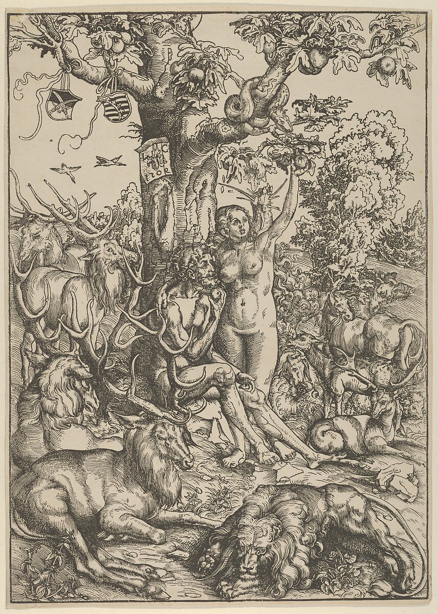Adam and Eve in Paradise, Lucas Cranach the Elder (German, Kronach 1472–1553 Weimar), Woodcut 