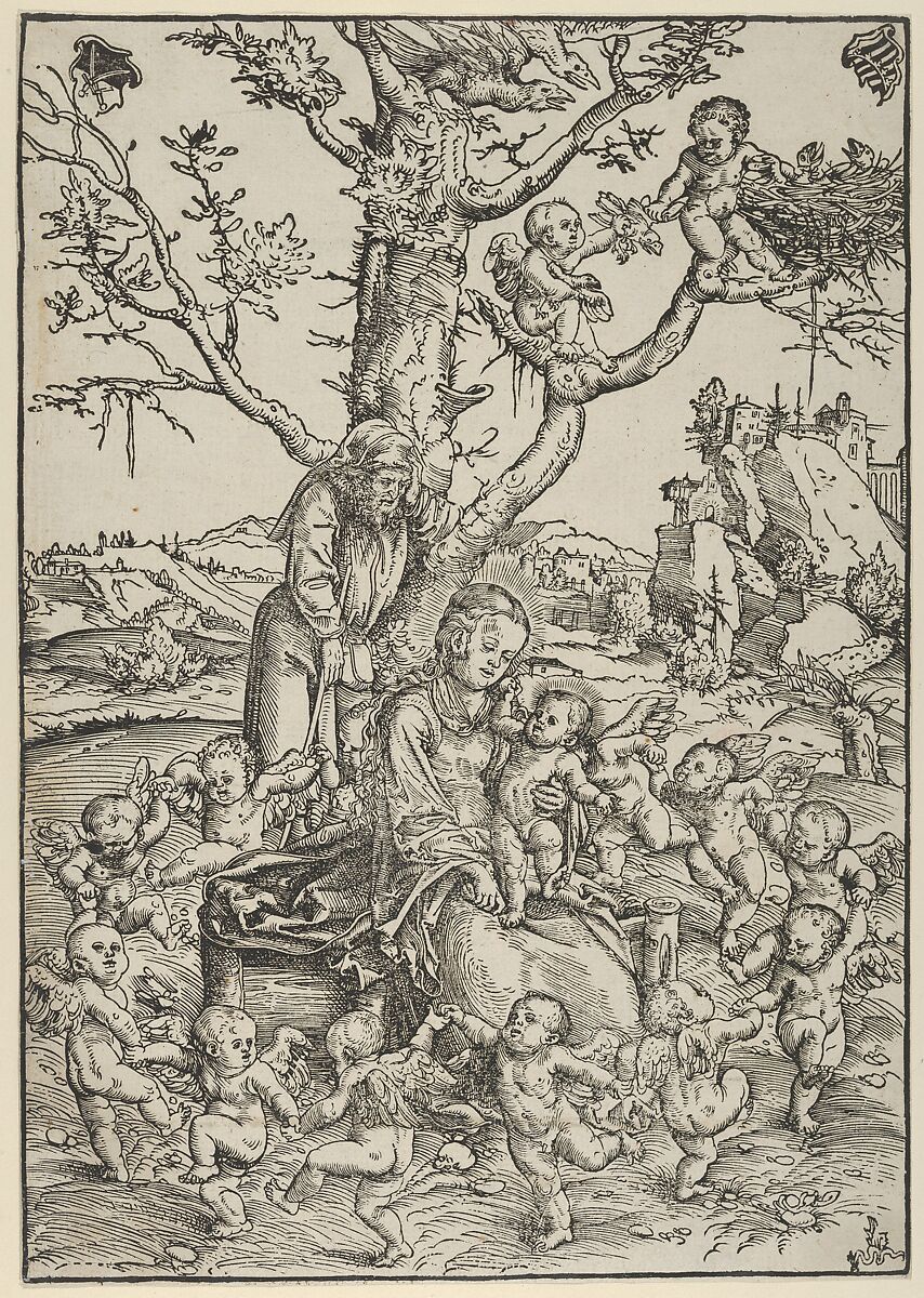 The Rest on the Flight to Egypt, with Dancing Angels, Lucas Cranach the Elder (German, Kronach 1472–1553 Weimar), Woodcut 