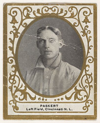 Paskert, Left Field, Cincinnati, National League, from the Baseball Players (Ramlys) series (T204) issued by the Mentor Company to promote Ramly and T.T.T. Turkish Cigarettes