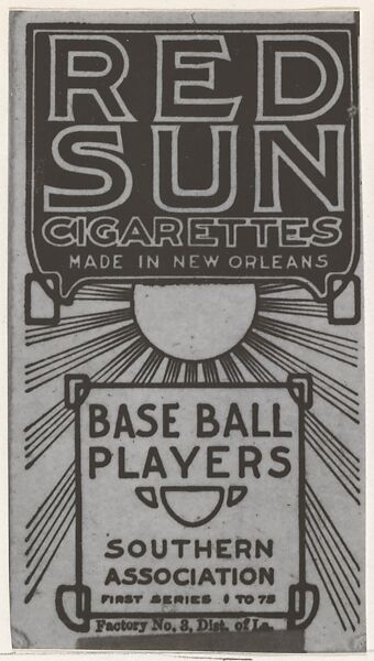 Facsimile of Green Borders Card Verso, from the Baseball Players (Green Borders) series (T211) issued by Red Sun Cigarettes, Issued by Red Sun Cigarettes, Photolithograph 