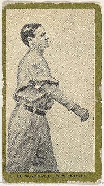 E. De Montreville, New Orleans, from the Baseball Players (Green Borders) series (T211) issued by Red Sun Cigarettes, Issued by Red Sun Cigarettes, Photolithograph 