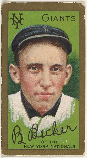 Beals Becker, New York Giants, National League, from the "Baseball Series" (Gold Borders) set (T205) issued by the American Tobacco Company, Issued by the American Tobacco Company, Commercial color lithograph 