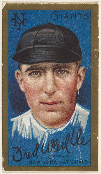 Fred Merkle, New York Giants, National League, from the "Baseball Series" (Gold Borders) set (T205) issued by the American Tobacco Company, Issued by the American Tobacco Company, Commercial color lithograph 