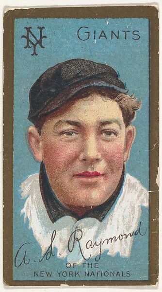 Arthur L. Raymond, New York Giants, National League, from the "Baseball Series" (Gold Borders) set (T205) issued by the American Tobacco Company, Issued by the American Tobacco Company, Commercial color lithograph 