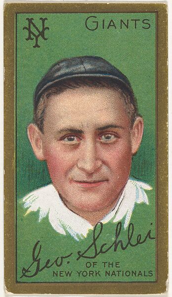 George H. Schlei, New York Giants, National League, from the "Baseball Series" (Gold Borders) set (T205) issued by the American Tobacco Company, Issued by the American Tobacco Company, Commercial color lithograph 