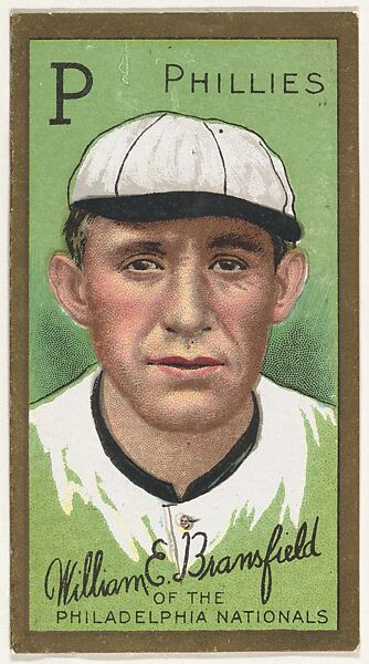 William E. Bransfield, Philadelphia Phillies, National League, from the "Baseball Series" (Gold Borders) set (T205) issued by the American Tobacco Company, Issued by the American Tobacco Company, Commercial color lithograph 