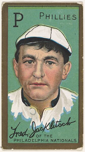 Fred Jacklitsch, Philadelphia Phillies, National League, from the "Baseball Series" (Gold Borders) set (T205) issued by the American Tobacco Company, Issued by the American Tobacco Company, Commercial color lithograph 
