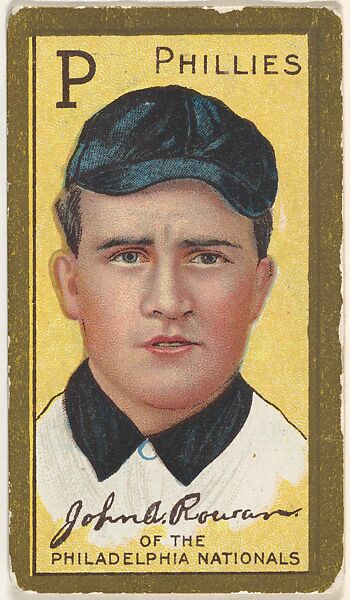 John A. Rowan, Philadelphia Phillies, National League, from the "Baseball Series" (Gold Borders) set (T205) issued by the American Tobacco Company, Issued by the American Tobacco Company, Commercial color lithograph 