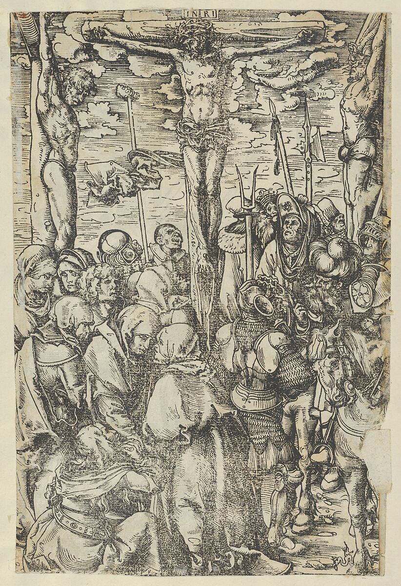 Two prints: The Crucifixion on recto and Christ Bearing the Cross on verso, from The Passion, Lucas Cranach the Elder (German, Kronach 1472–1553 Weimar), Woodcut 