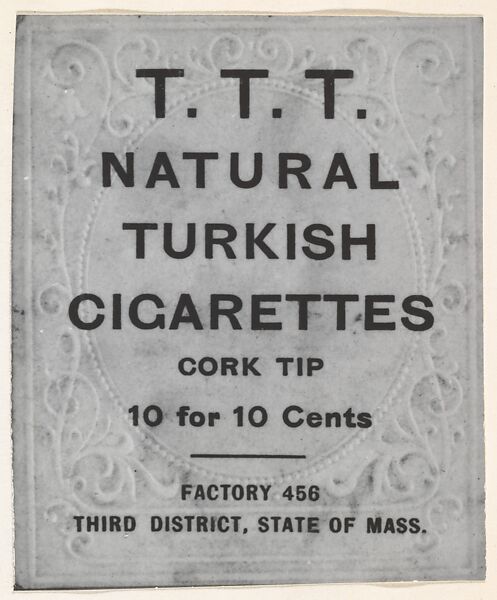 Facsimile of T.T.T. Turkish Cigarettes Card Verso, from the Baseball Players (Ramlys) series (T204) issued by the Mentor Company to promote T.T.T. Turkish Cigarettes, Issued by Mentor Company, Boston, Photolithograph 