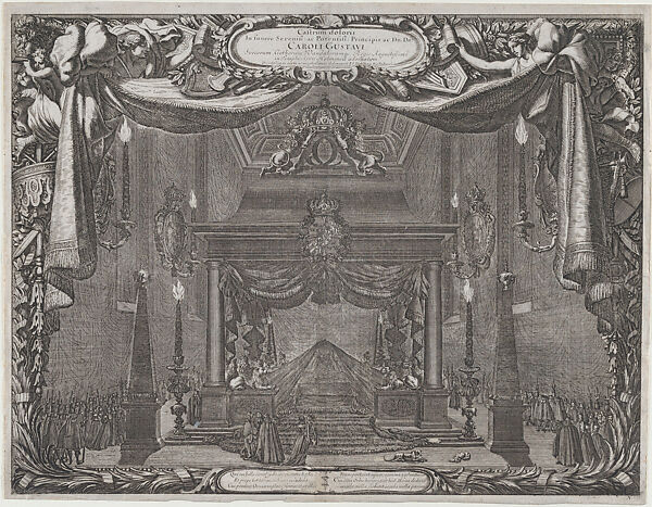 Catafalque of Charles X Gustav, King of Sweden, in the chapel of the castle in Stockholm (Castrum doloris in funere... Caroli Gustavi), from 