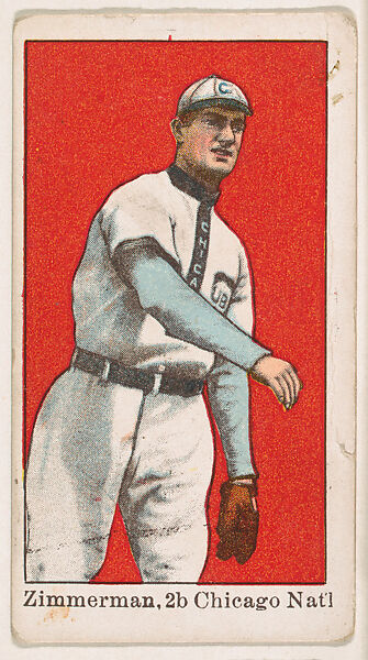 Zimmerman, 2nd Base, Chicago, National League, from the "25 Baseball Players" series (E102), Issued by Anonymous, American, 20th century, Commercial color lithograph 