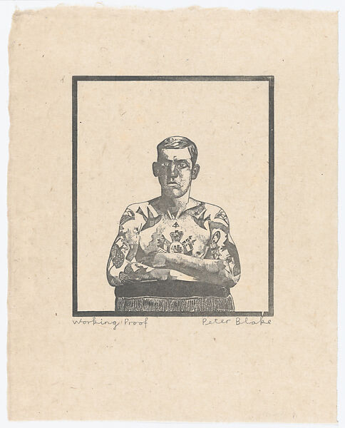 Tattoed Man (from Side Show), Peter Blake (British, born Dartford, Kent, 1932), Wood engraving; working proof 