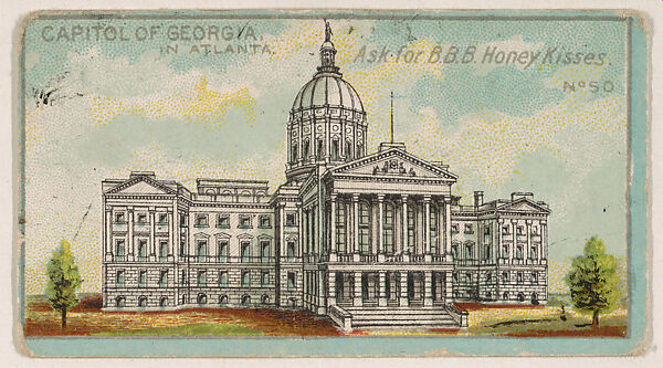 Number 50, Capitol of Georgia, Atlanta, from the "State Capitols" series (E48), issued for B.B.B. Honey Kisses, Issued by BBB Honey Kisses (American), Commercial color lithograph 