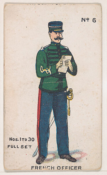 Number 6, French Officer, from the "Soldier Cards" series (E7), Issued by Anonymous, American, 20th century, Commercial color lithograph 