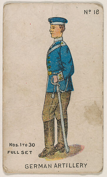 Number 18, German Artillery, from the "Soldier Cards" series (E7), Issued by Anonymous, American, 20th century, Commercial color lithograph 