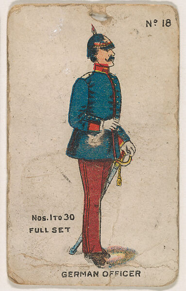 Number 18, German Officer, from the "Soldier Cards" series (E7), Issued by Anonymous, American, 20th century, Commercial color lithograph 