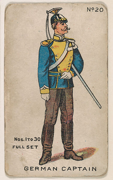 Number 20, German Captain, from the "Soldier Cards" series (E7), Issued by Anonymous, American, 20th century, Commercial color lithograph