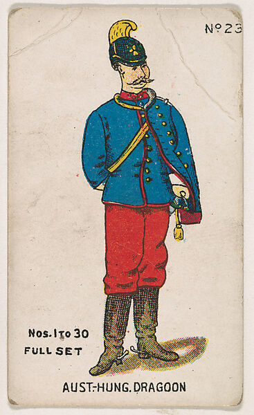 Number 23, Austro-Hungarian Dragoon, from the "Soldier Cards" series (E7), Issued by Anonymous, American, 20th century, Commercial color lithograph 