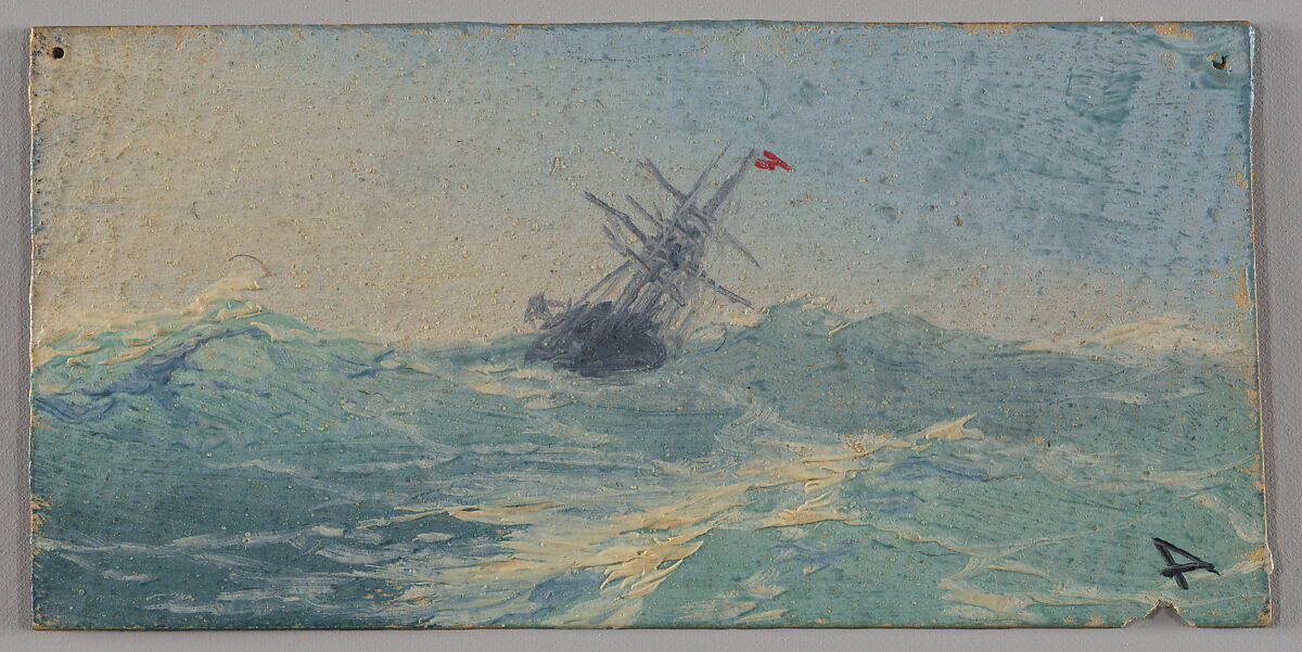 A Ship in a Stormy Sea, Ivan Konstantinovich Aivazovsky (Hovhannes Aivazian) (Armenian, born Russian Empire [now Ukraine], Feodosia (Theodosia) 1817–1900 Feodosia (Theodosia)), Card 