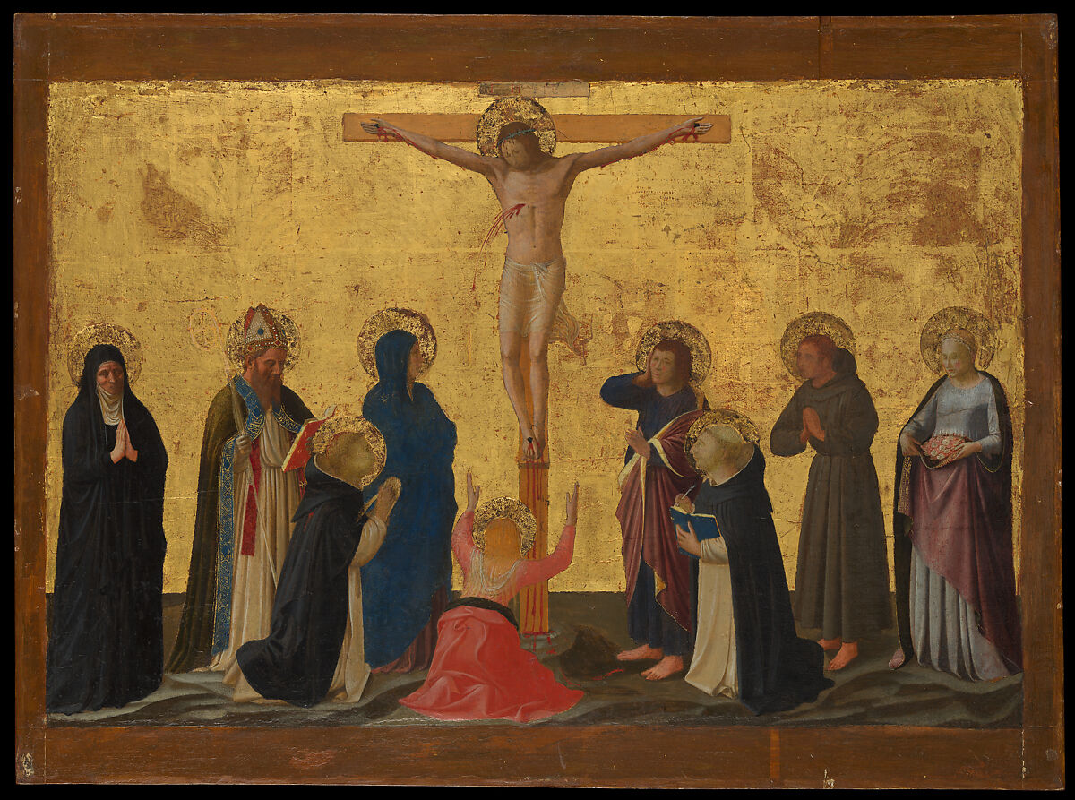 The Crucifixion, Fra Angelico (Guido di Pietro) (Italian, Vicchio di Mugello ca. 1395–1455 Rome), Tempera transferred to canvas, laid down on wood, gold ground 