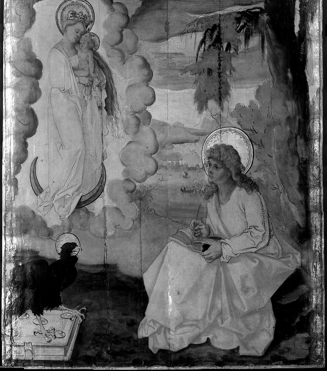 Saint John on Patmos, Hans Baldung (called Hans Baldung Grien) (German, Schwäbisch Gmünd (?) 1484/85–1545 Strasbourg), Oil, gold, and white metal on spruce