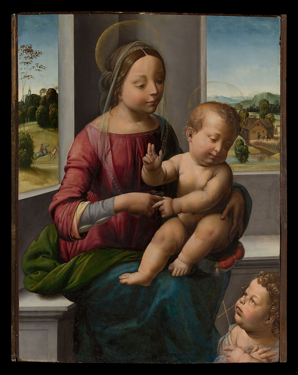 Madonna and Child with the Young Saint John the Baptist, Fra Bartolomeo (Bartolomeo di Paolo del Fattorino) (Italian, Florence 1473–1517 Florence), Oil and gold on wood 