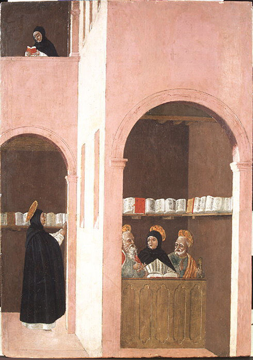 Saint Thomas Aquinas Aided by Saints Peter and Paul, Bartolomeo degli Erri  Italian, Tempera on wood