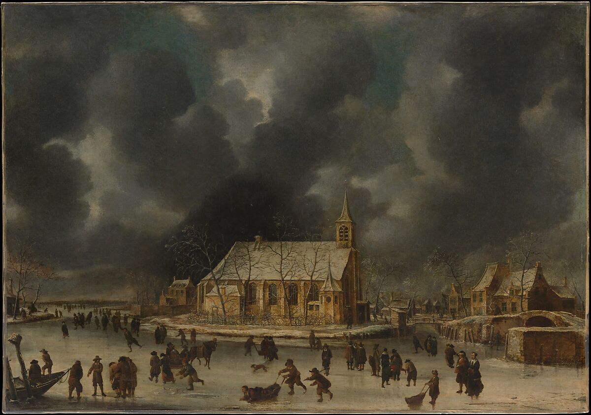 Skating at Sloten, near Amsterdam, Johannes Abrahamsz Beerstraten (Dutch, Amsterdam 1622–1666 Amsterdam), Oil on canvas 