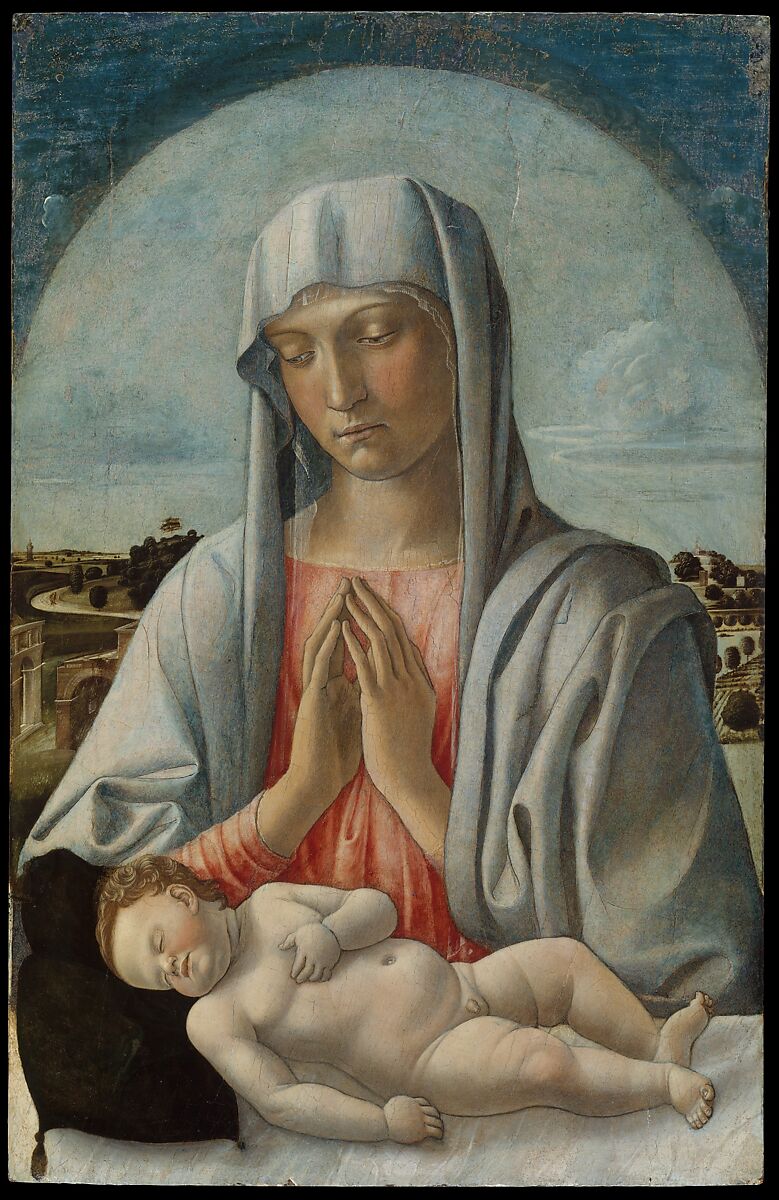 Madonna Adoring the Sleeping Child, Giovanni Bellini (Italian, Venice, 1424/26–1516 Venice), Tempera on wood 