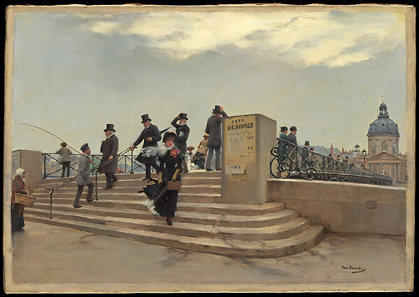 A Windy Day on the Pont des Arts, Jean Béraud (French, St. Petersburg 1849–1936 Paris), Oil on canvas 