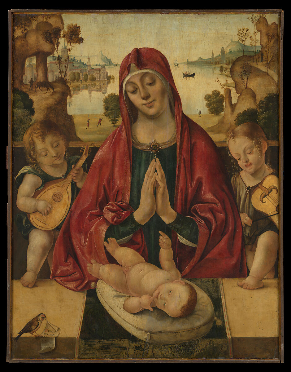 Madonna and Child with Angels, Bernardino da Genoa (Italian, Genoese, active in 1515), Oil on wood 