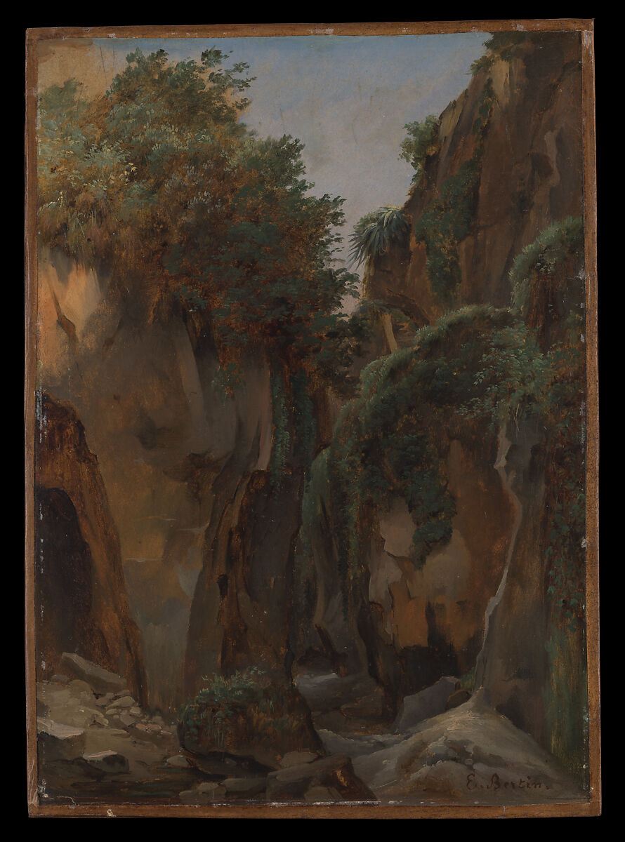 Ravine at Sorrento, Edouard Bertin (French, Paris 1797–1871 Paris), Oil on paper mounted on board 