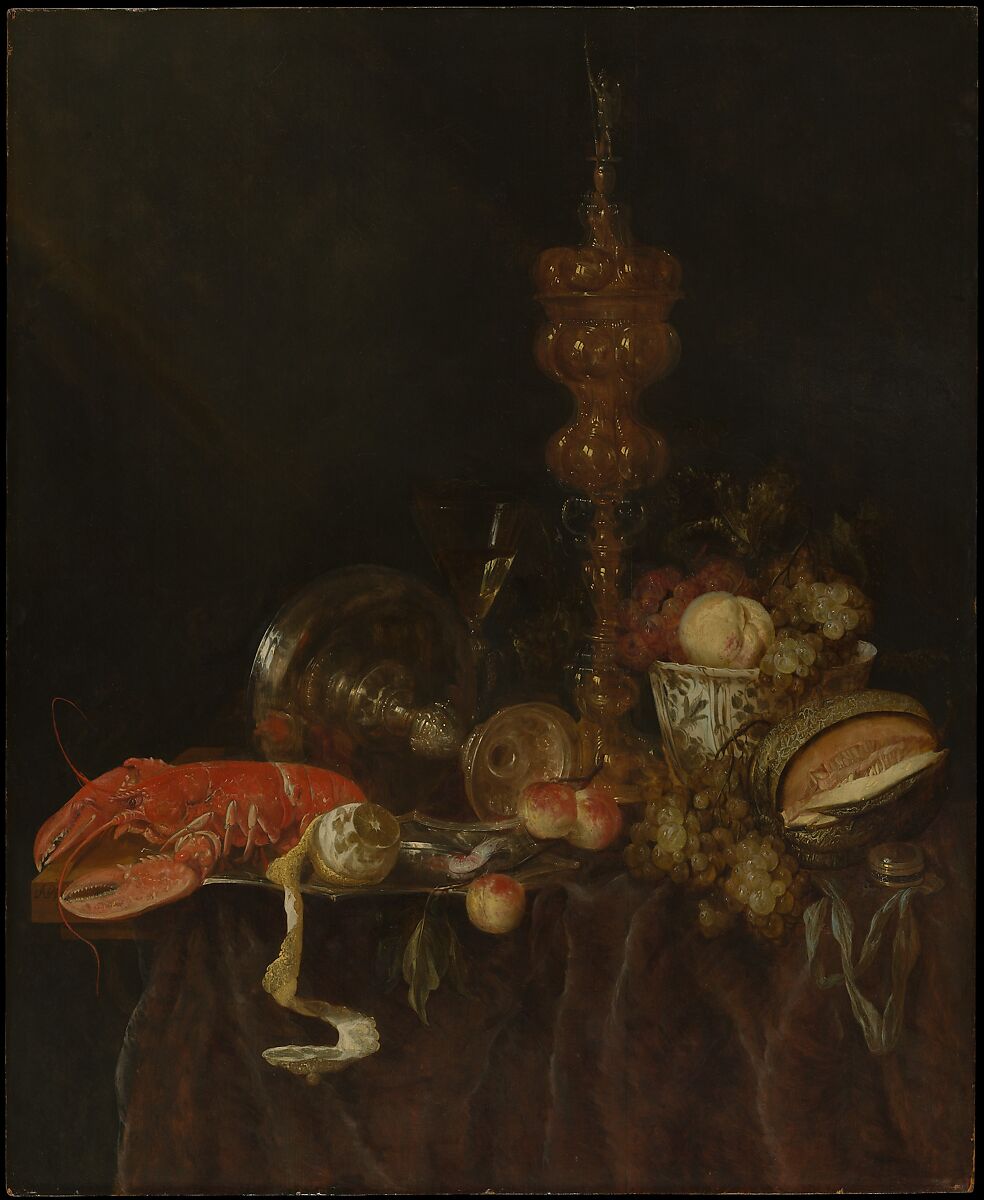 Still Life with Lobster and Fruit, Abraham van Beyeren (Dutch, The Hague 1620/21–1690 Overschie), Oil on wood 