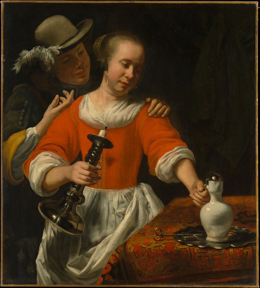 A Young Woman and a Cavalier, Cornelis Bisschop (Dutch, Dordrecht 1630–1674 Dordrecht), Oil on canvas 