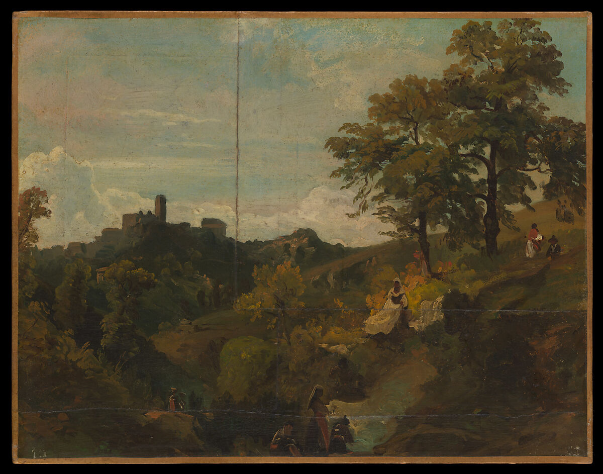 Roman Landscape, Attributed to Arnold Böcklin (Swiss, Basel 1827–1901 San Domenico, Italy), Oil on canvas, several pieces joined 
