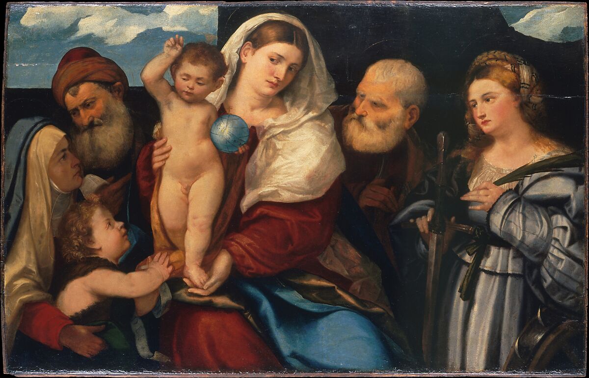 Madonna and Child with Saints, Bonifacio de&#39; Pitati (Bonifacio Veronese) (Italian, Verona 1487–1553 Venice), Oil on wood 