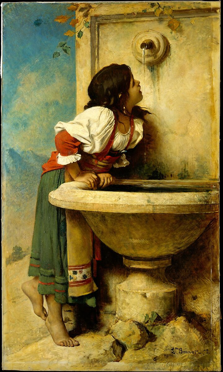 Roman Girl at a Fountain, Léon Bonnat (French, Bayonne 1833–1922 Monchy-Saint-Eloi), Oil on canvas 