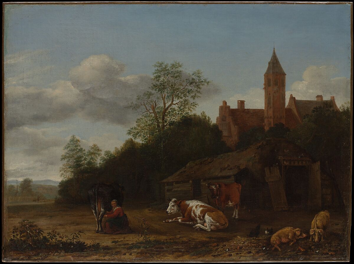 Barnyard Scene, Anthonie van Borssom  Dutch, Oil on canvas