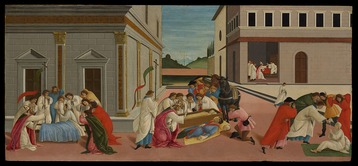 Three Miracles of Saint Zenobius, Botticelli (Alessandro di Mariano Filipepi) (Italian, Florence 1444/45–1510 Florence), Tempera on wood 