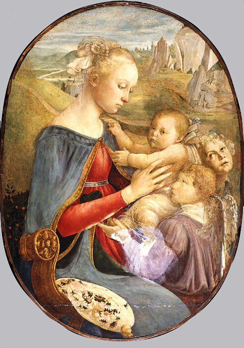 Madonna and Child with Two Angels, Attributed to Botticelli (Italian, Florence 1444/45–1510 Florence), Tempera on wood 
