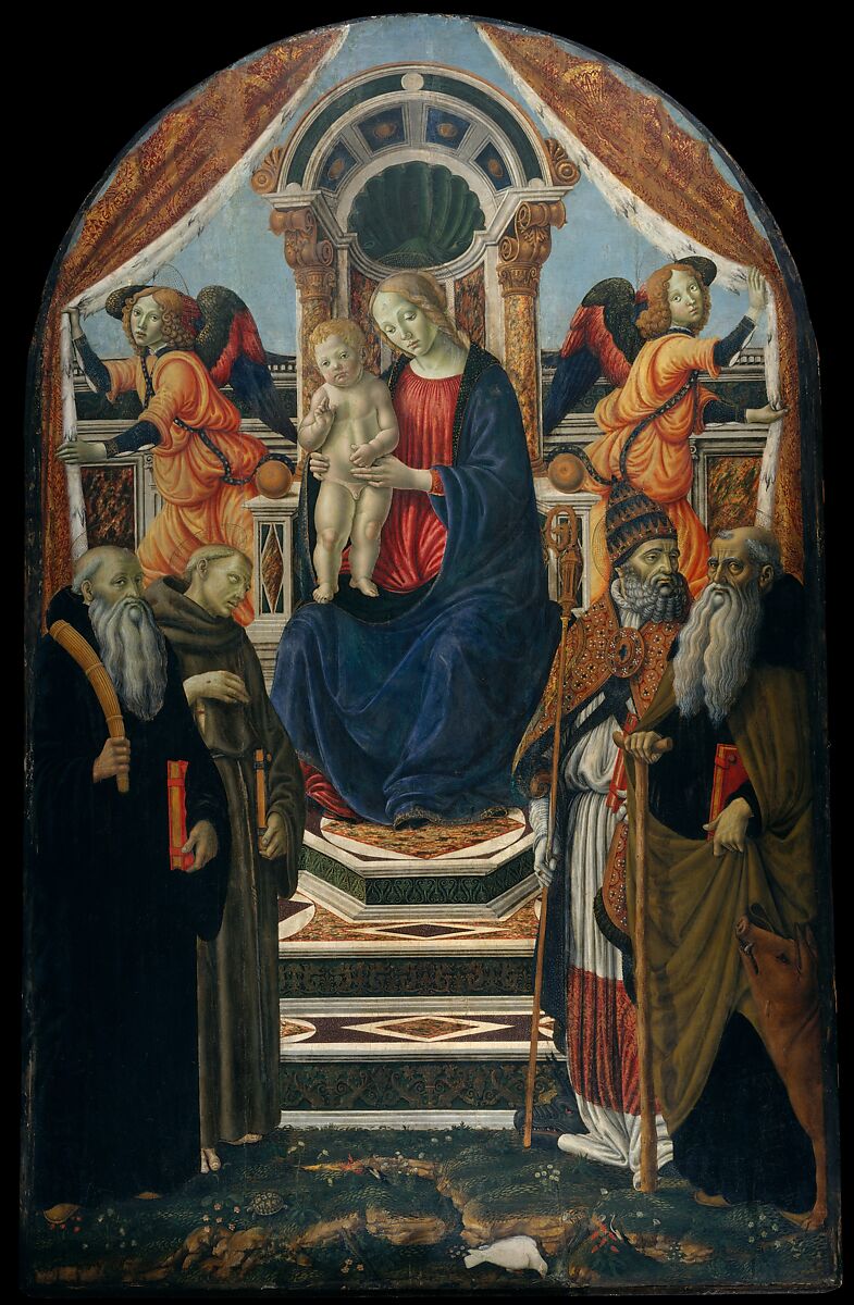 Madonna and Child Enthroned with Saints and Angels, Francesco Botticini (Francesco di Giovanni)  Italian, Tempera on wood