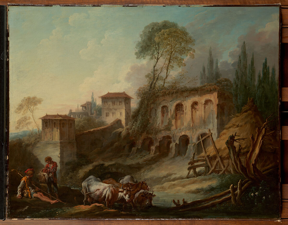 Imaginary Landscape with the Palatine Hill from Campo Vaccino, François Boucher (French, Paris 1703–1770 Paris), Oil on canvas 