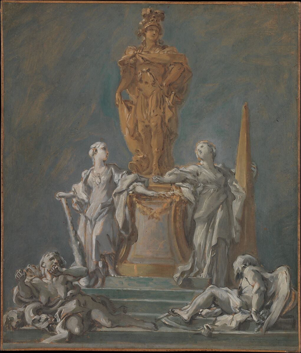 Study for a Monument to a Princely Figure, François Boucher (French, Paris 1703–1770 Paris), Oil on paper, mounted on board 