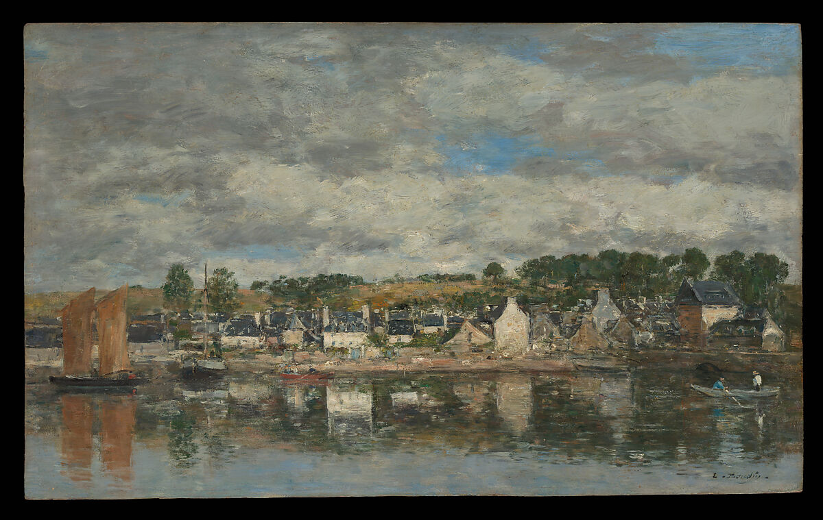 Village by a River, Eugène Boudin (French, Honfleur 1824–1898 Deauville), Oil on wood 