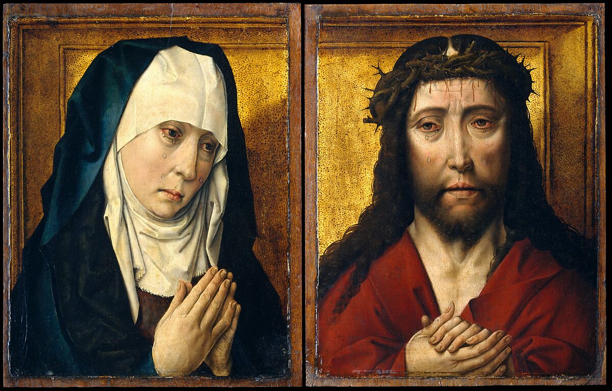The Mourning Virgin; Christ Crowned with Thorns, Posthumous Workshop Copy after Dieric Bouts (Netherlandish, Leuven, ca. 1525), Oil on oak 